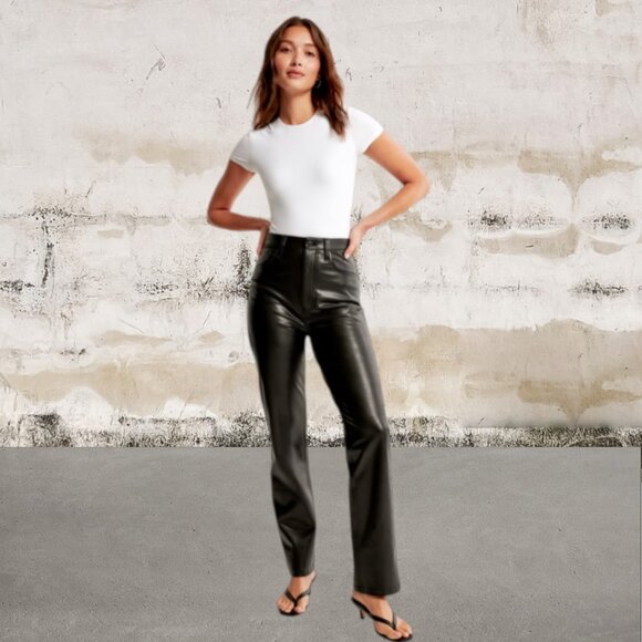 Abercrombie & Fitch Vegan Leather 90s Straight Pant Size 27/4 - Picture 1 of 6